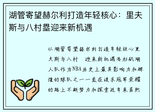 湖管寄望赫尔利打造年轻核心：里夫斯与八村塁迎来新机遇